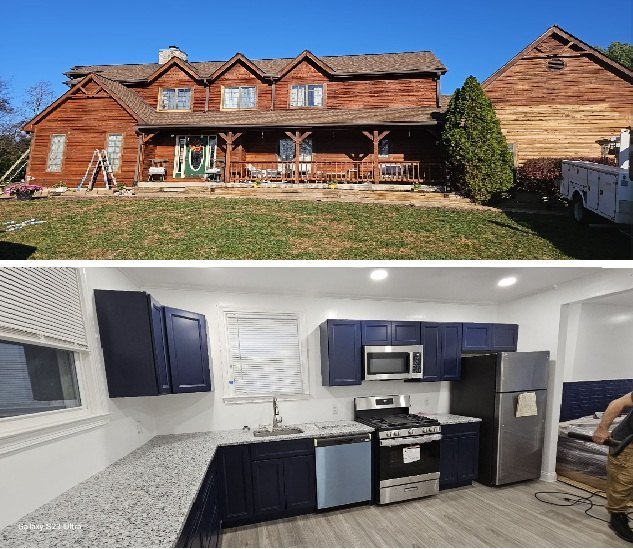 Renovated house exterior and new kitchen